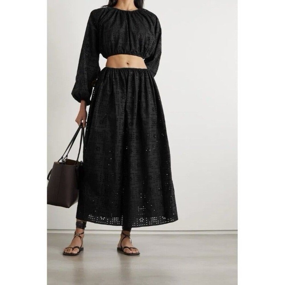 Matteau cropped black broderie anglaise cotton eyelet poplin top Size US 2